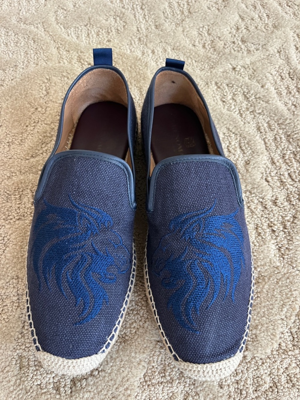 Bruno Magli Navy Canvas Slip-On Espadrilles with Blue Embroidery Size 9